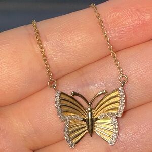 925 Sterling Silver Gold-Tone Butterfly Necklace with Diamond Accents